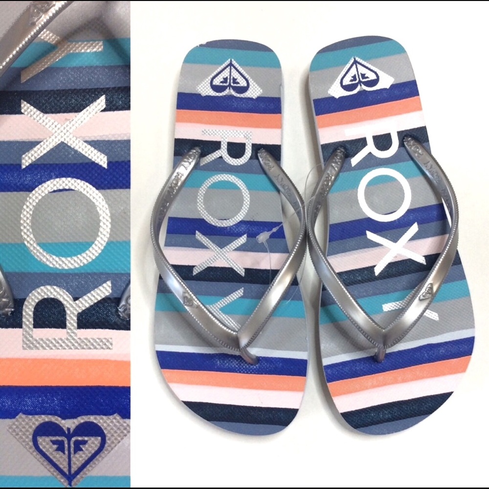 ROXY NWOT Melon lll Striped Flip Flops siz…